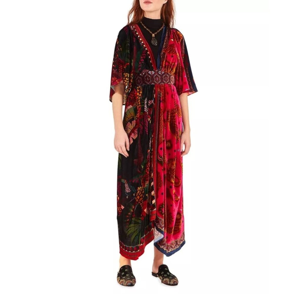 Farm Rio Velvet Maxi Dress XS | Boho Chic | Deep Rich Colors